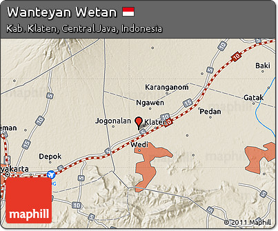 Shaded Relief Map of Wanteyan Wetan