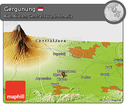 Physical Panoramic Map of Gergunung