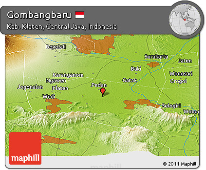 Physical Panoramic Map of Gombangbaru
