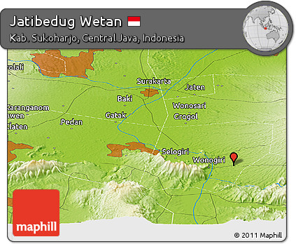 Physical Panoramic Map of Jatibedug Wetan