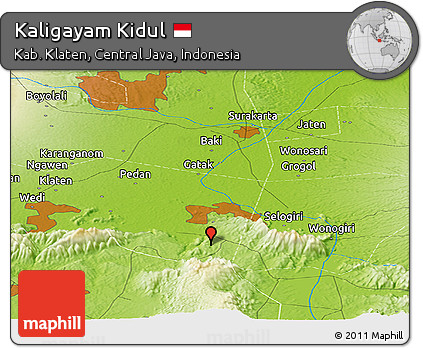Physical Panoramic Map of Kaligayam Kidul