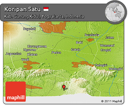 Physical Panoramic Map of Koripan Satu