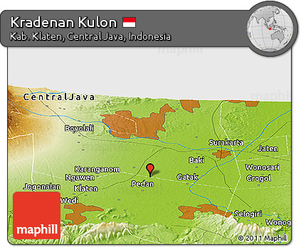 Physical Panoramic Map of Kradenan Kulon
