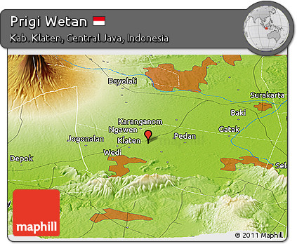 Physical Panoramic Map of Prigi Wetan