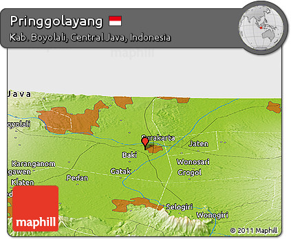 Physical Panoramic Map of Pringgolayang