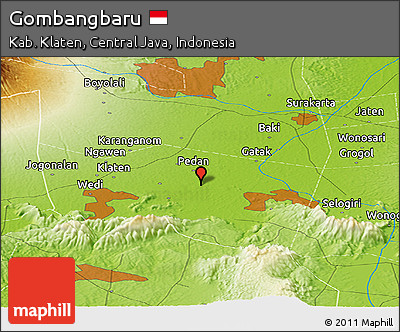 Physical Panoramic Map of Gombangbaru