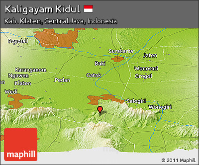 Physical Panoramic Map of Kaligayam Kidul