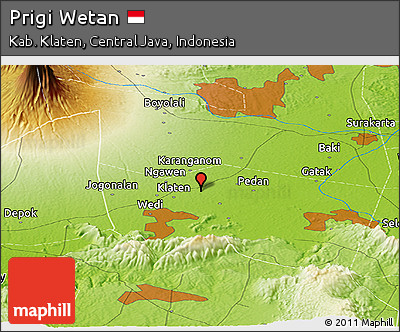 Physical Panoramic Map of Prigi Wetan