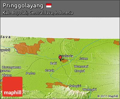 Physical Panoramic Map of Pringgolayang