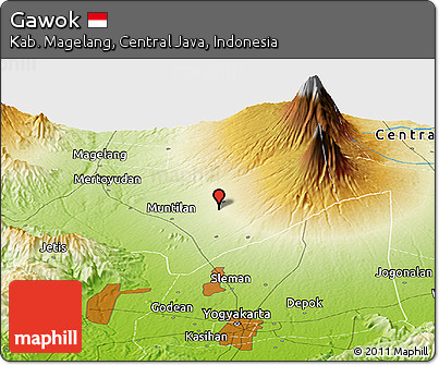 Physical Panoramic Map of Gawok