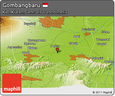 Physical Panoramic Map of Gombangbaru