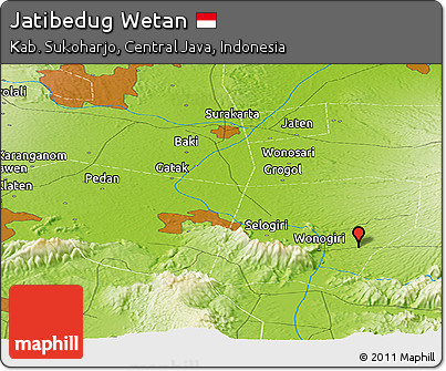 Physical Panoramic Map of Jatibedug Wetan