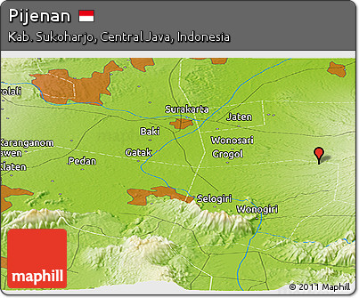 Physical Panoramic Map of Pijenan