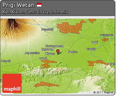 Physical Panoramic Map of Prigi Wetan