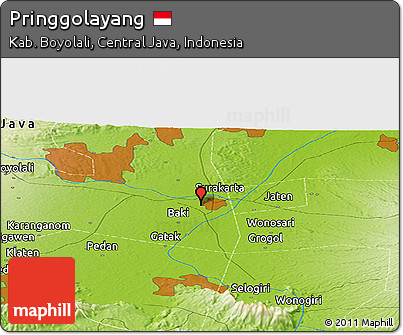 Physical Panoramic Map of Pringgolayang
