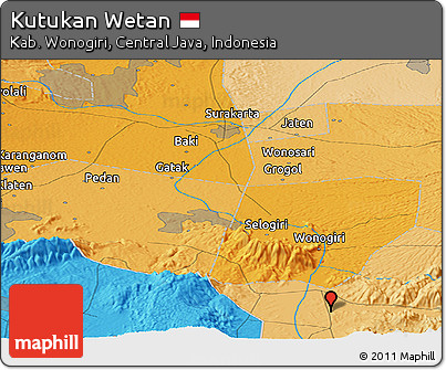 Political Panoramic Map of Kutukan Wetan
