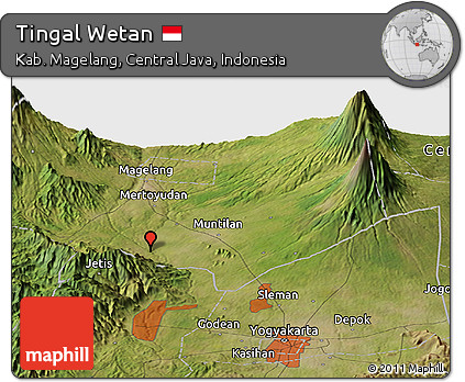 Satellite Panoramic Map of Tingal Wetan