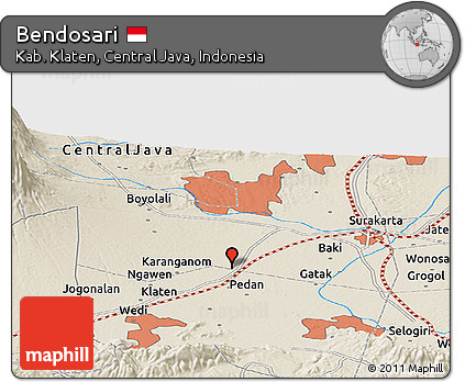 Shaded Relief Panoramic Map of Bendosari