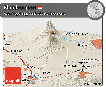 Shaded Relief Panoramic Map of Blumbangsari