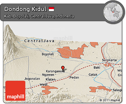 Shaded Relief Panoramic Map of Dondong Kidul