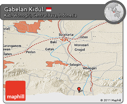 Shaded Relief Panoramic Map of Gabelan Kidul