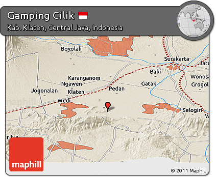 Shaded Relief Panoramic Map of Gamping Cilik