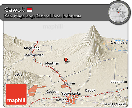 Shaded Relief Panoramic Map of Gawok