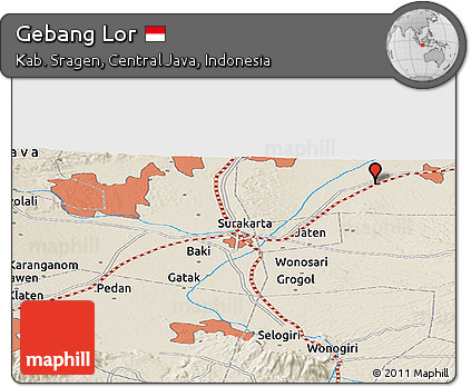 Shaded Relief Panoramic Map of Gebang Lor