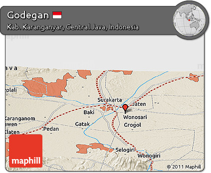 Shaded Relief Panoramic Map of Godegan