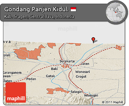 Shaded Relief Panoramic Map of Gondang Panjen Kidul