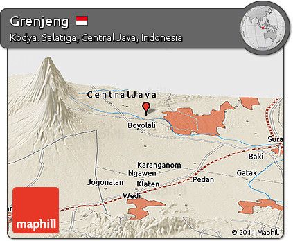 Shaded Relief Panoramic Map of Grenjeng