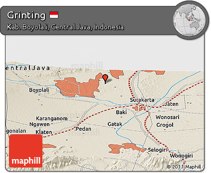 Shaded Relief Panoramic Map of Grinting