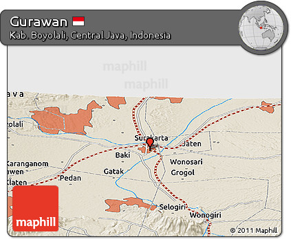 Shaded Relief Panoramic Map of Gurawan