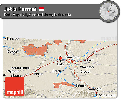 Shaded Relief Panoramic Map of Jetis Permai