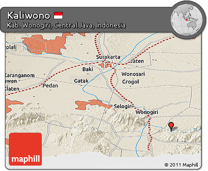 Shaded Relief Panoramic Map of Kaliwono