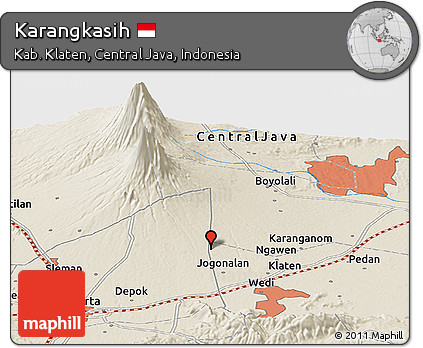 Shaded Relief Panoramic Map of Karangkasih