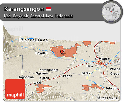Shaded Relief Panoramic Map of Karangsengon