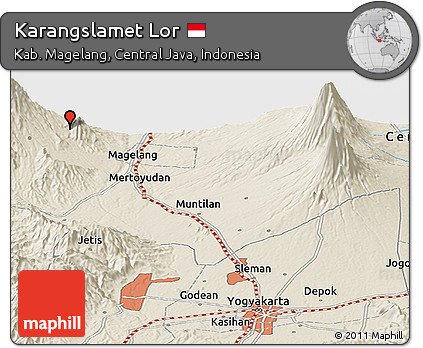 Shaded Relief Panoramic Map of Karangslamet Lor