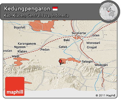 Shaded Relief Panoramic Map of Kedungpengaron