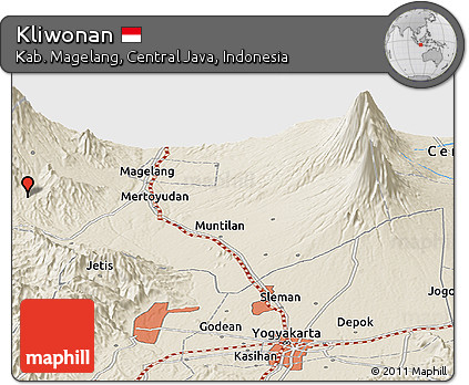 Shaded Relief Panoramic Map of Kliwonan