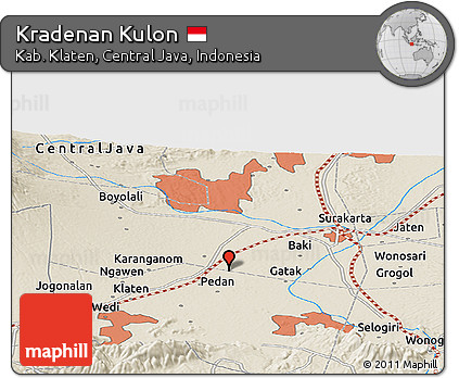 Shaded Relief Panoramic Map of Kradenan Kulon