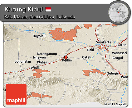 Shaded Relief Panoramic Map of Kurung Kidul