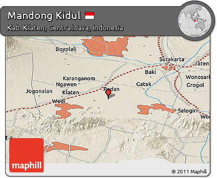 Shaded Relief Panoramic Map of Mandong Kidul