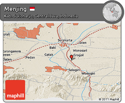 Shaded Relief Panoramic Map of Menjing