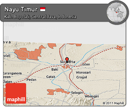 Shaded Relief Panoramic Map of Nayu Timur