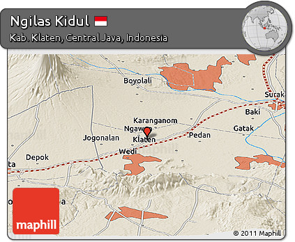 Shaded Relief Panoramic Map of Ngilas Kidul