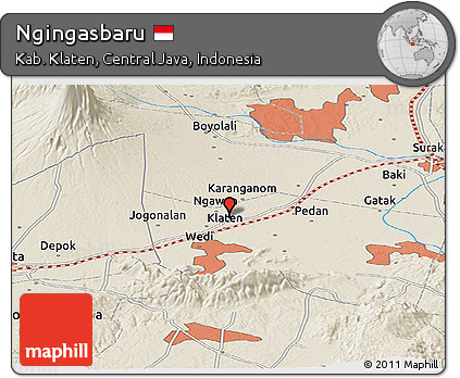 Shaded Relief Panoramic Map of Ngingasbaru