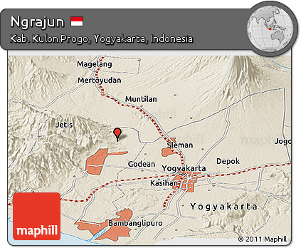 Shaded Relief Panoramic Map of Ngrajun