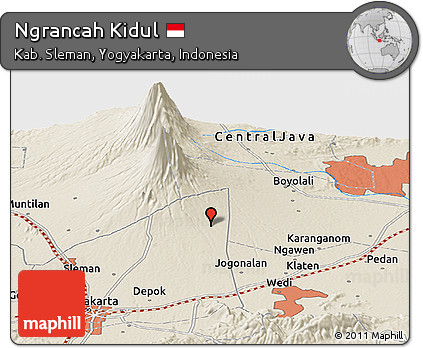 Shaded Relief Panoramic Map of Ngrancah Kidul