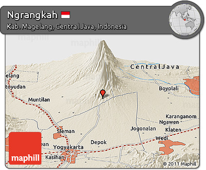 Shaded Relief Panoramic Map of Ngrangkah